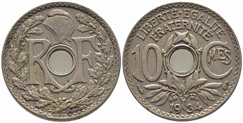 ФРАНЦИЯ 10 САНТИМОВ 1934 ТИП ЛИНДАЙЁ KM 866а, LE FRANC 138.21 медно-никель 108-221