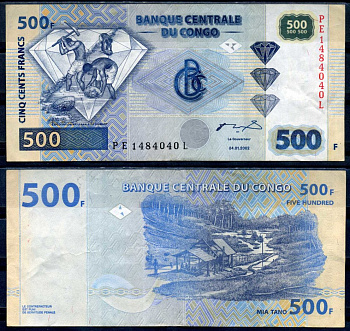 Конго 500 франков 2002 серия PE Pick 96B бумага 8592-19-2-2