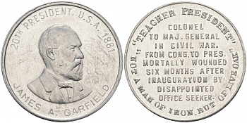 США МЕДАЛЬ ND 20-ЫЙ ПРЕЗИДЕНТ ДЖЕЙМС ГАРФИЛД 28 мм алюминий 73-423