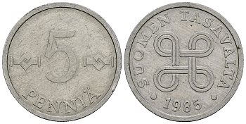 Финляндия 5 пенни 1985 KM 45a алюминий 4136-867