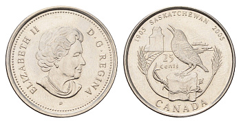 Канада 25 центов 2005 100 лет провинции Саскачеван KM 532 сталь плакированная никелем UNC 4678-1151