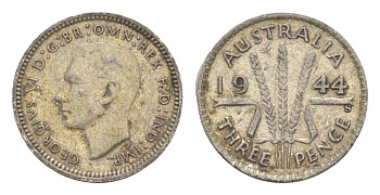 Австралия 3 пенса 1944 S, Георг VI (1936-1952) KM 37 серебро 4649-1065