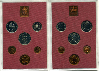 Великобритания официальный набор монетного двора из 6 монет (1/2, 1, 2, 5, 10 и 50 пенсов) и 1 монетного жетона 1979  KM PS35 (911, 912, 913, 914, 915, 916) бронза и медно-никель PROOF 5-4-1-15