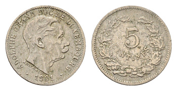 Люксембург 5 сантимов 1901 Адольф (1890-1905) KM 24 медно-никель 4625-763