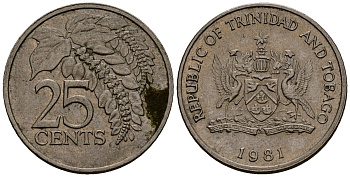 Тринидад и Тобаго 25 центов 1981 цветок дикая пуансеттия KM 32 медно-никель 4176-212