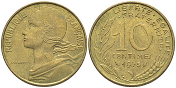 ФРАНЦИЯ 10 САНТИМОВ 1975 ТИП MARIANNE KM 929, LE FRANC 144.15 медь алюминий никель 116-124