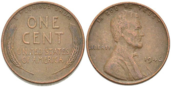 США 1 ЦЕНТ 1946 ЛИНКОЛЬН KM А132 медь цинк 3309-539