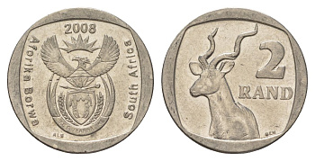ЮАР 2 ранда 2008 KM 445 медь плакированная никелем 4628-157
