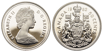 Канада 50 центов 1982 Елизавета II (1952-2022), герб KM 75.3 никель PROOF 3896-1634