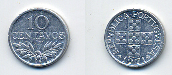 ПОРТУГАЛИЯ 10 СЕНТАВО 1971 KM 594 алюминий 29-1147