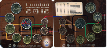 Словакия евронабор из 8 монет  плюс  жетон 2012 XXX летние Олимпийские игры в Лондоне в 2012 году, жетон с эмалью, запайка, буклет  биметалл  UNC  1181-2-14