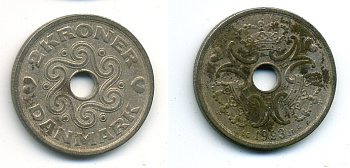 Дания 2 кроны 1993 LG; JP; A, Маргрете II (1972- ) KM 874.1 медно-никель 35-1223