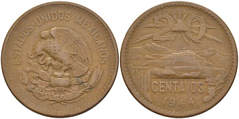 Мексика 20 сентаво 1944 KM 439 бронза 53-911