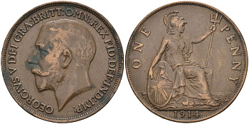 Великобритания 1 пенни 1914 Георг V (1910-1936) KM 810, Spink 4051 бронза 4117-743