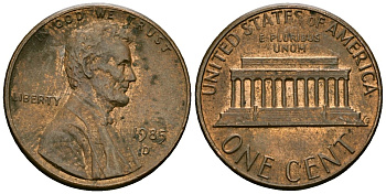 США 1 цент 1985 D, Линкольн KM 201b цинк плакированный медью 4136-261