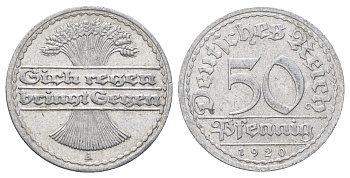 Германия 50 пфеннигов 1920 A KM 27, J. 301 алюминий 4700-946