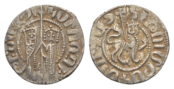 Киликийская Армения трам 1226-1271 Хетум I и царица Забель, держат крест/лев с патриаршим крестом  серебро    1516-333