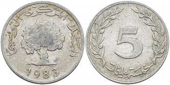 ТУНИС 5 МИЛЛИМОВ 1983 ДЕРЕВО KM 282 алюминий 3856-941