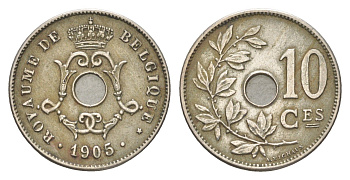 Бельгия 10 сантимов 1905 Belgique, Леопольд II (1865-1909) KM 52 медно-никель 4169-559
