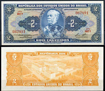 Бразилия 2 крузейро ND (1954-1958) серия 987, герцог Кашиас Pick 151 b бумага UNC (пресс) 2196-40-1-2