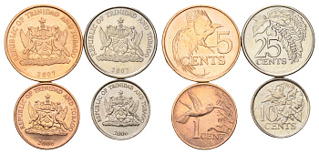 Тринидад и Тобаго набор из 4 монет (1, 5, 10, 25 центов) 2006, 2007 и 2008 KM 29, 30, 31 и 32 UNC 4669-856-859