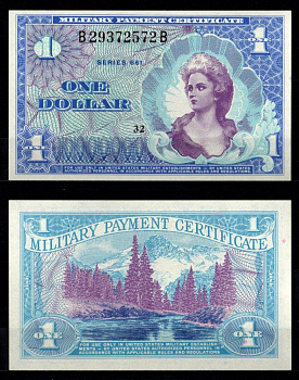 США 1 доллар ND (1968) Женщина. Гора, ели, река Pick M68 бумага UNC (пресс) 451-1278-2