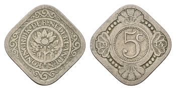 Нидерланды 5 центов 1914 Вильгельмина (1890-1948) KM 153 медно-никель 4685-1027