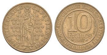 Франция 10 франков 1987 Тысячелетие династии Капетингов KM 961 никель латунь 4161-1022