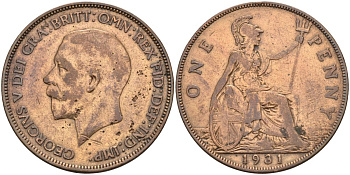 Великобритания 1 пенни 1931 Георг V (1910-1936) KM 838, Spink 4055 бронза 4117-823
