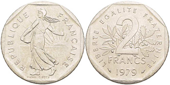 ФРАНЦИЯ 2 ФРАНКА 1979 СЕЯТЕЛЬ KM 942.1, LE FRANC 272.3 никель 217-253