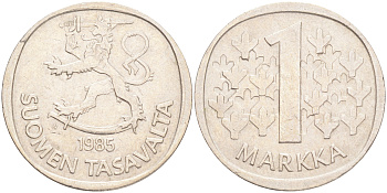 ФИНЛЯНДИЯ 1 МАРКА 1985 N KM 49а медно-никель 4556-744