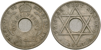 Британская Западная Африка 1/2 пенни 1947 KN, Георг VI KM 18 медно-никель 25-1052
