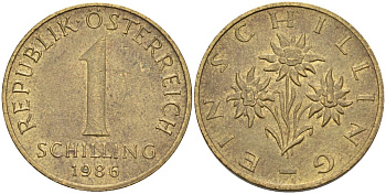 Австрия 1 шиллинг 1986 KM 2886 алюминиевая бронза 4592-1034