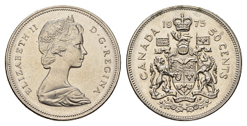 Канада 50 центов 1975 Елизавета II (1952-2022), герб KM 75.1 никель aUNC 110-1024