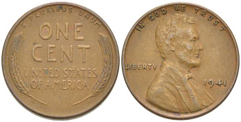 США 1 ЦЕНТ 1941 ЛИНКОЛЬН KM 132 бронза 218-869
