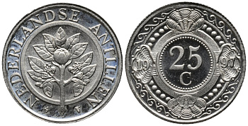Нидерландские Антилы 25 центов 1997 Беатрикс (1980-2013) KM 35 никелированная сталь UNC 4576-1234