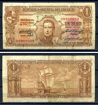 Уругвай 1 песо 1939 Pick 35 b (1) бумага 8592-7-4-1