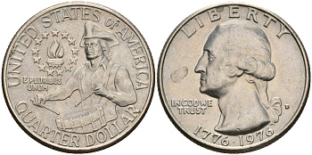 США 25 центов = квотер 1976 D, 200 лет независимости (1776-1976), Вашингтон, барабанщик KM 204 медь плакированная медно-никелем    4606-647