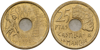 Испания 25 песет 1996 Кастилья - Ла Манча - Дон Кихот, Хуан Карлос I (1975-2014) KM 962 медь цинк никель 4597-152