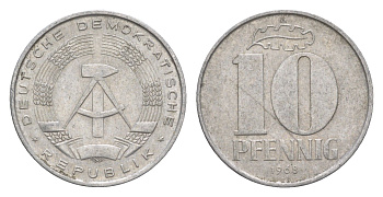 ГДР 10 пфеннигов 1968 A KM 10 алюминий 4538-542