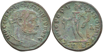 Римская Империя нуммий 302 - 303 Диоклетиан, бюст императора, IMP C C VAL DIOCLETIANVS P F AVG / Гений Римского народа, GENIO POPVLI ROMANI TS, Фессалоника RIC 25а биллон 1073-23-43