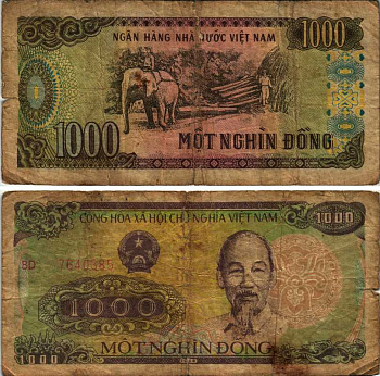 Вьетнам 1000 донгов 1988 Хо Ши Мин, большая серия Pick 106b бумага 7219-42-1-1