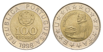 Португалия 100 эскудо 1998 Педру Нуниш (1502-1578), математик KM 645 биметалл 4391-711