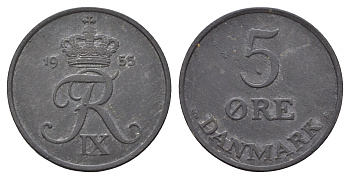 Дания 5 эре 1955 N; S, Фредерик IX (1947-1972) KM 843.1 цинк 4680-241