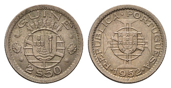 Гвинея-Бисау 2,5 эскудо 1952 год-тип KM 9 медно-никель UNC 4623-1139