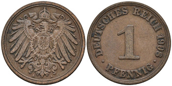 Германия 1 пфенниг 1908 A KM 10, J. 10 медь 4567-1261