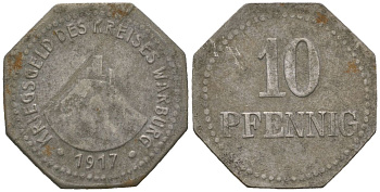 Варбург (Пруссия, Вестфалия) 10 пфеннигов 1917 Funck 574.2, Men18 32794.3 железо 4364-3715