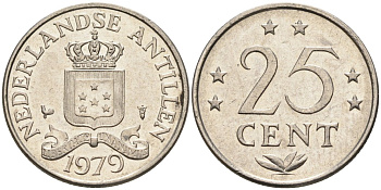 Нидерландские Антилы 25 центов 1979 Юлиана (1948-1980) KM 11 никель 4585-1017