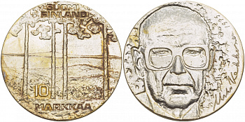 Финляндия 10 марок 1975 S-H, 75 лет президенту Урхо Кекконену KM 54 серебро UNC 1515-1521
