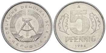 ГДР 5 пфеннигов 1988 A КМ 9.2 алюминий 3458-1263